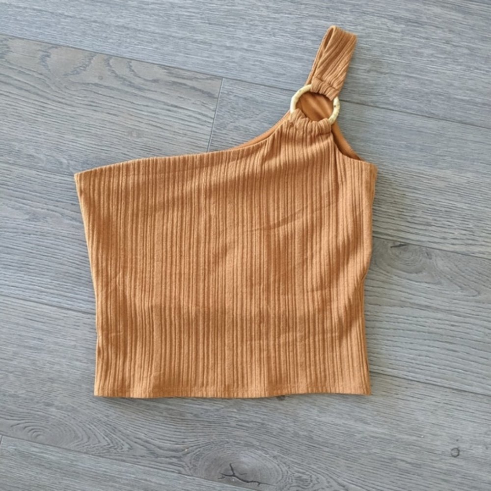 NWT / TOPSHOP / ONE SHOULDER CROP TOP / SIZE 6 / MUSTARD YELLOW